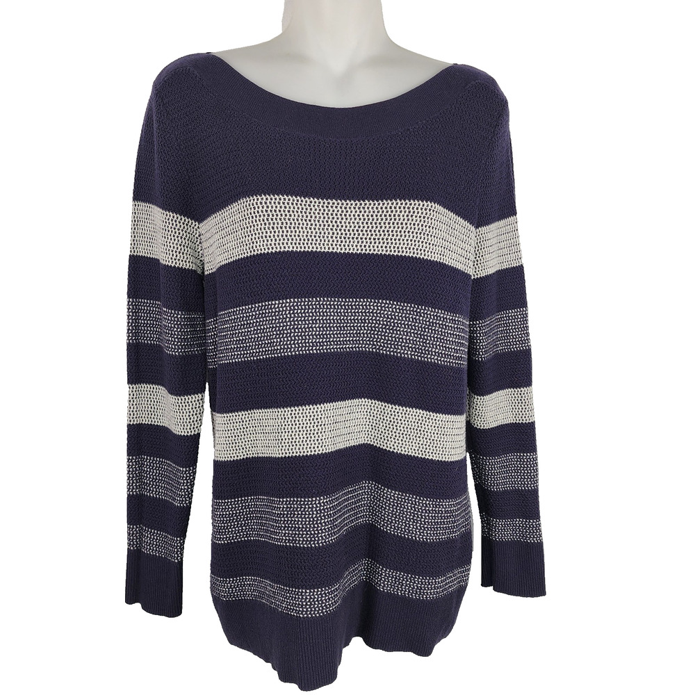 Market & Spruce Womens Tawnee Waffle Stitch Striped Pullover Sweater Navy Small